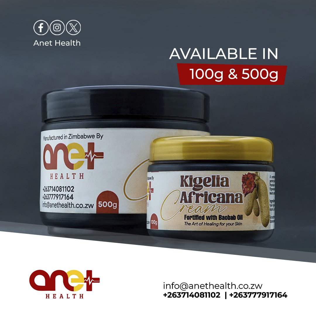AnetHealth's tweet photo. Kigelia Africana Cream is a Herbal Cream
Available in 100g &amp; 500g tubs
100g = $5.00 &amp; 500g= $15.00
Wholesale 100g = $3.00 &amp; 500g = $10.00 (for quantities 10 plus

WhatsApp/Call 0714081102 | 0777917164 |  0772833392

#theartofhealing #herbalcream #cream #lotion #cosmetics https://t.co/F3BOCclp2R