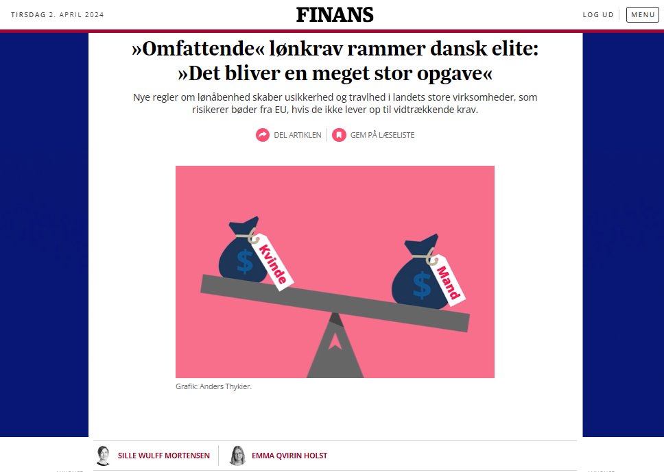 Kun 5 af eliteindeksets 23 selskaber er klar til EU's nye regler om lønåbenhed, skriver @Finansdk. 'Det bliver sværere at argumentere imod at give kvinder det samme i løn som mandlige kollegaer i sammenlignelige job, når man har indblik i lønforholdene på den enkelte…