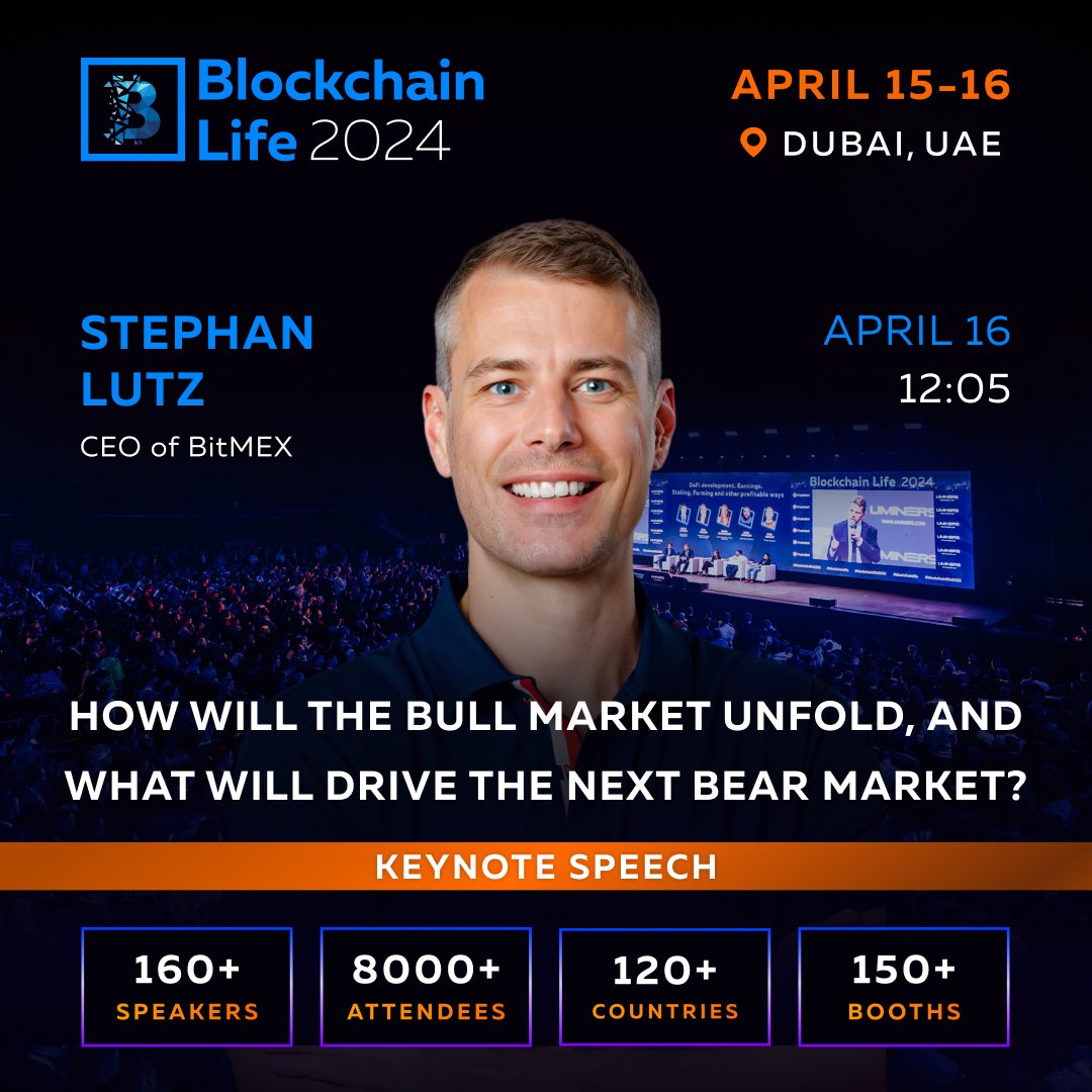 ⚡️ How will the bull market unfold, and what will drive the next bear market? Discover insights on this topic from Stephan Lutz – CEO of @BitMEX on April 16, at 12:05 during #BlockchainLife2024. 📍 Main Stage by Uminers 🎟️ Buy tickets to the Crypto Event of the Year: