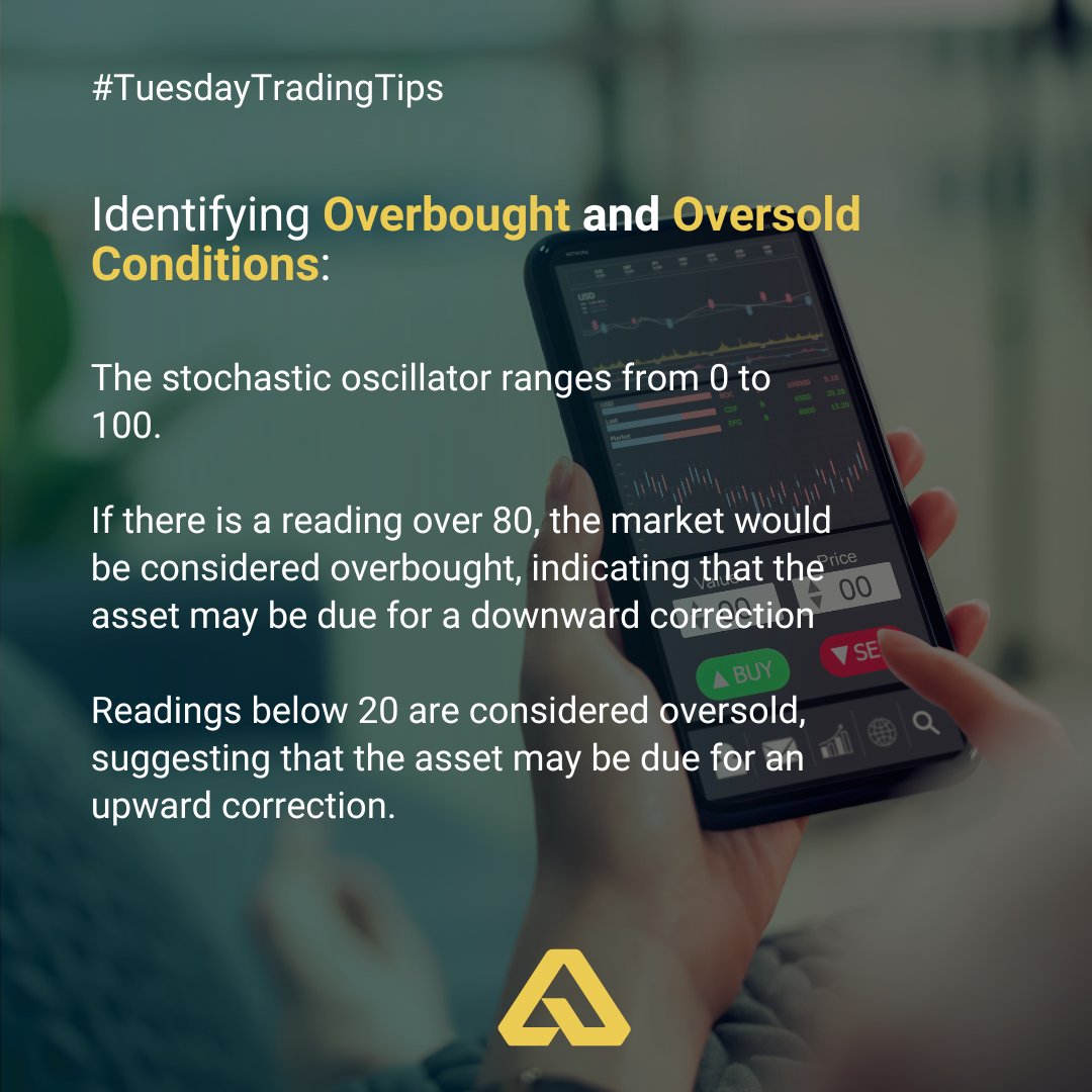 axonmarkets's tweet image. The stochastic oscillator ranges from 0 to 100. Readings above 80 are considered overbought. Readings below 20 are considered oversold, suggesting that the asset may be due for an upward correction. 

#TuesdayTradingTips #TechnicalAnalysis #TradingForex #ForexBroker