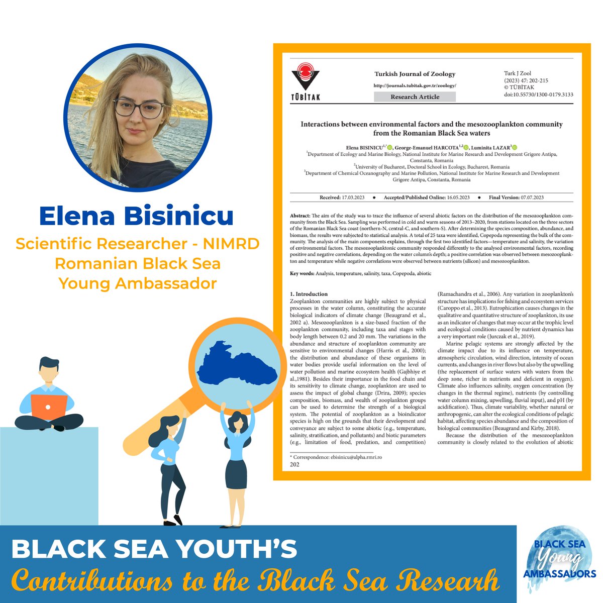 #BlackSeaYouth brings new insights into #BlackSea research🌊 Explore the article of 🇷🇴 BSYA Elena Bisinicu, as she focuses on the interactions between environmental factors and the mesozooplankton community from the Romanian Black Sea waters. Read now⤵️ journals.tubitak.gov.tr/zoology/vol47/…