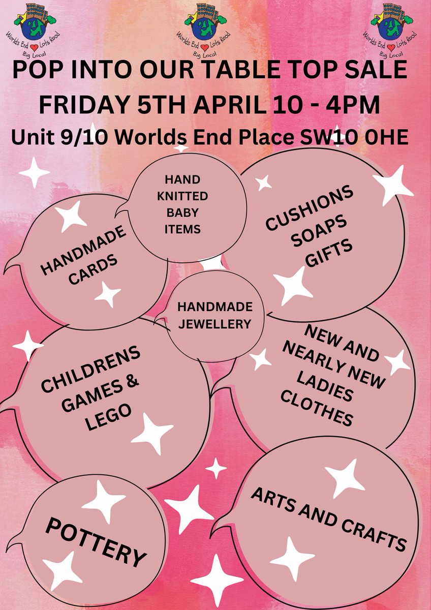 Spread the word! Friday from 10 - 4pm... Lots of lovely items. Chelsea Pensioners will be selling their pottery, handmade jewellery, Knitted items, Handmade arts & crafts, Cushions, gifts and so much more.... Pop in!