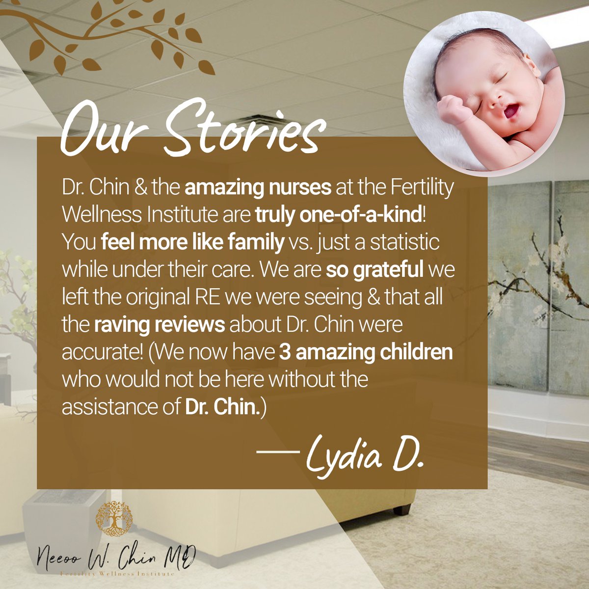 Lydia, we are so proud that we were able to help you grow your family! 👪

If you or someone you know is interested in pursuing fertility treatment, Dr. Chin is here for you!

Reach out to us now!

#FertilityWellnessInstitute #FertilityWellnessInstituteOhio #FertilityStories