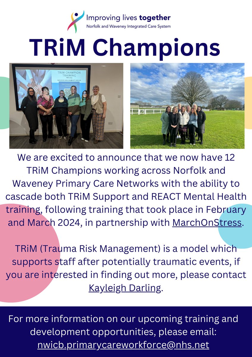 We are excited to announce that we now have 12 TRiM Champions, following training that took place last week and in February in partnership with @MarchOnStress, send us an email to find out more: nwicb.primarycareworkforce@nhs.net