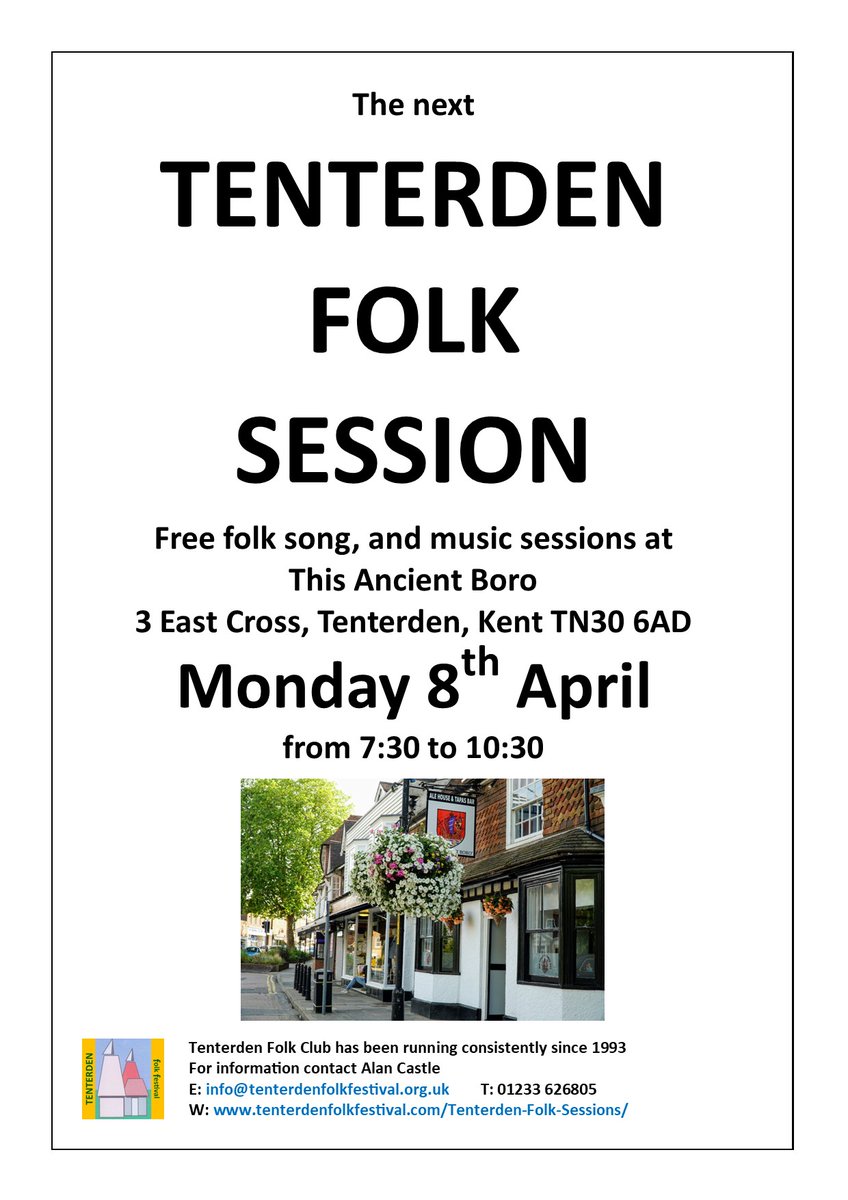 We look forward to seeing you at the next #Tenterden Folk Session at @thisancientboro on monday 8th April. #FolkSong #FolkMusic #Session #Singaround #Ashford #Kent