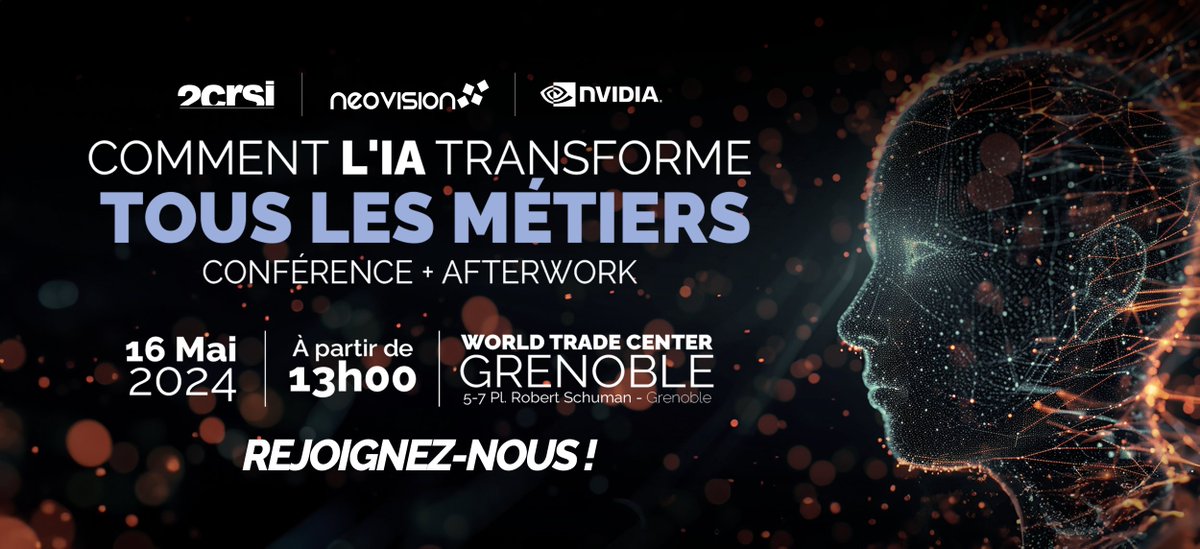 Venez rejoindre 2CRSi, <a href="/NeovisionSAS/">Neovision</a> et <a href="/nvidia/">NVIDIA</a>
au <a href="/congres_WTCgre/">Centre Congrès Grenoble</a> à Grenoble le 16 mai pour une conférence sur l'IA ! Plus d'informations &amp; inscription gratuite➡️ bit.ly/3TKFUe7