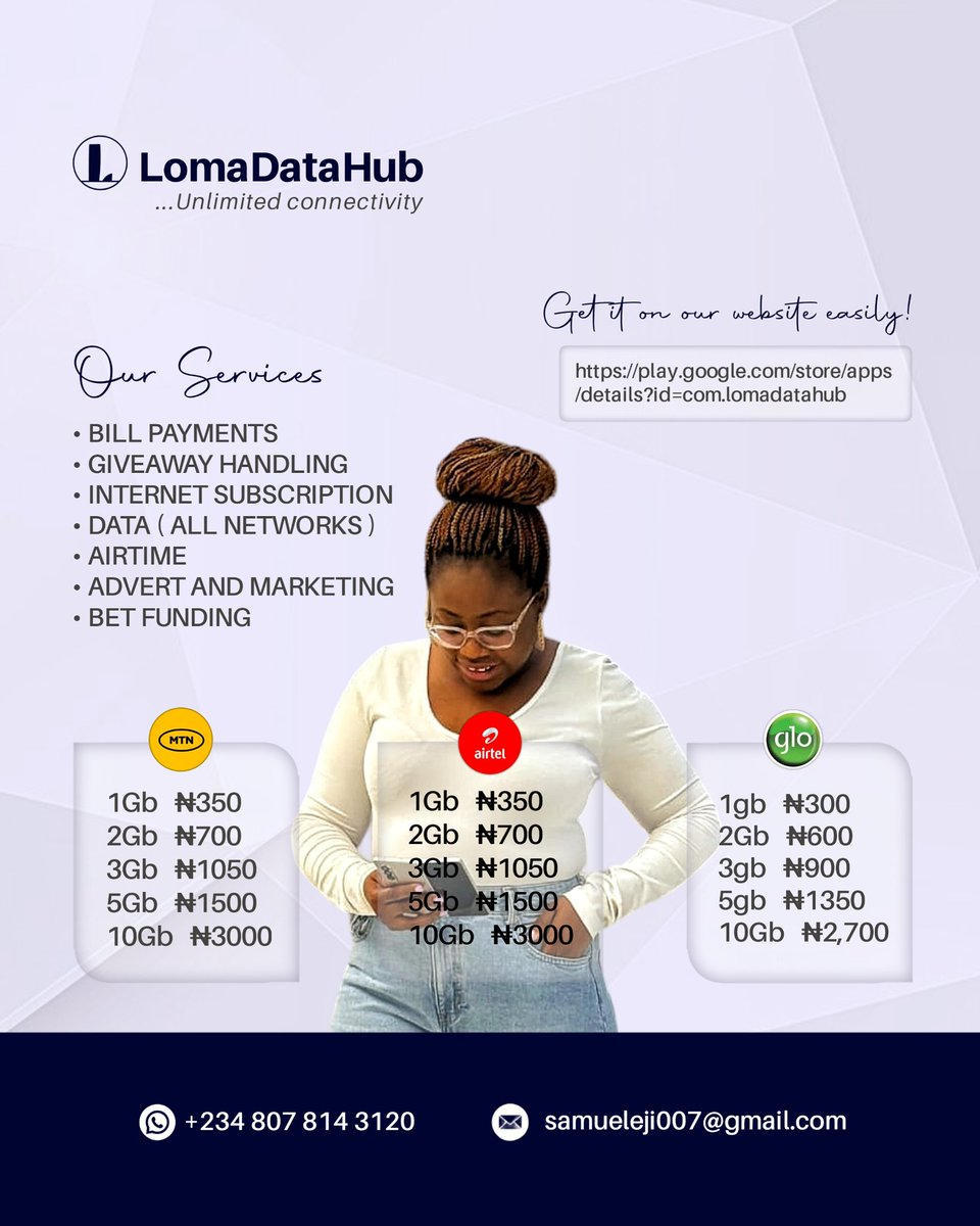 📠 @ 𝐋𝐎𝐌𝐀 𝐓𝐄𝐋𝐄𝐂𝐎𝐌𝐒 Our SERVICES 👇🏻 📜 BILL PAYMENTS ( PHCN, TV Sub etc) 💵 GIVEAWAY HANDLING 📡 INTERNET SUBSCRIPTION 📱 DATA ( ALL NETWORKS ) ☎️ AIRTIME 👔 ADVERT AND MARKETING Please Refer, Patronise. We provide unlimited connectivity📶