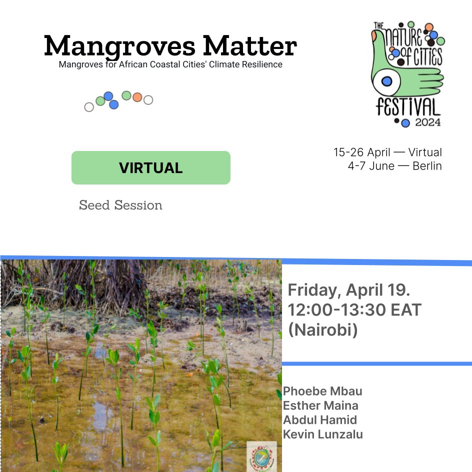 Register to attend our session on Mangroves Matter: Mangroves for African Coastal Cities' Climate Resilience at TNOC Festival 2024 Registration Link: sched.co/1Z1OX @TNatureofCities @sched #TNOCFestival2024 #MangrovesMatter #SaveMangroves #Mangroves4Cities