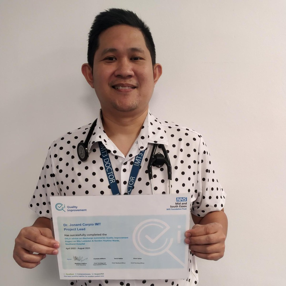 Another #QIProject success! Dr Jonard led the cardiology wards at Southend Hospital in improving the DVLA advice and documentation given to patients. This project has led to improved patient safety, communication and awareness and an increased knowledge among healthcare staff
