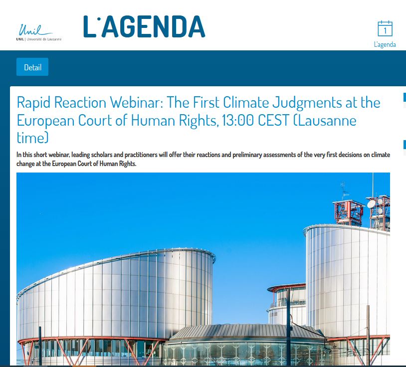 Next week, the @ECHR_CEDH will decide its very first climate rulings. Join us for a 𝗿𝗮𝗽𝗶𝗱 𝗿𝗲𝗮𝗰𝘁𝗶𝗼𝗻 𝘄𝗲𝗯𝗶𝗻𝗮𝗿 on 𝟭𝟮 𝗔𝗽𝗿𝗶𝗹 with: @mwewerinke, @SISeneviratne, @v_boillet, @cohelongo, @yann_rdp, @joie_chowdhury. To register: agenda.unil.ch/display/171144…