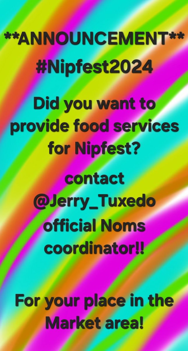 Hey floofsters! Opportunities are here for helping at nipfest running food stalls! Interested? Just contact @jerry_tuxedo who will coordinate the market place noms! Can we get a 'yes chef!'??? Hehehemeow!! #Nipfest2024