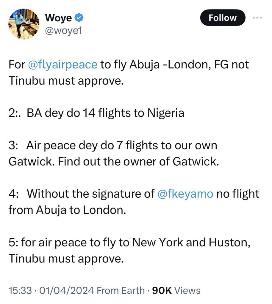 This FG not Buhari/Tinubu guy has reduced himself to a brainless, senseless, shameless and even a hopeless tribalist. Does he even know that there's a man called Richard Branson that owns Virgin Atlantic Airline? NB: Haters will be consumed by hatred. Nonsense