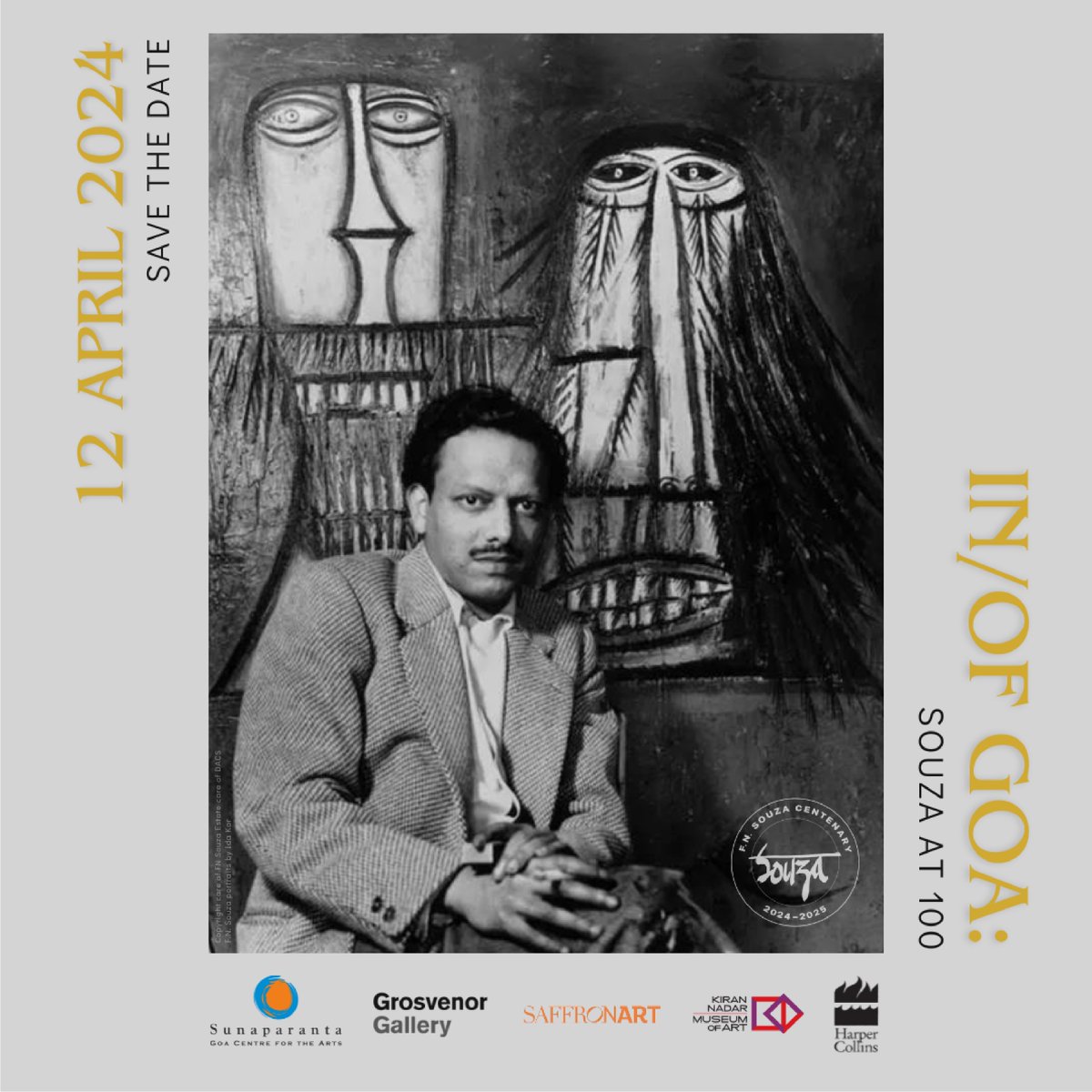 SGCFA is delighted to invite you to the preview of In/Of Goa: Souza at 100, marking the centenary of Francisco Victor Newton de Souza (F.N. Souza, 1924-2002), one of India's most significant modern painters.

Preview: 12 April 2024, 6pm, at 63/C-8, Army House, Altinho, Panaji Goa