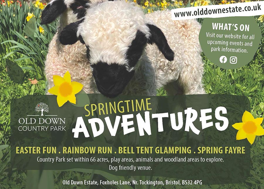 Spring Time Adventures. Easter Fun . Rainbow Run . Bell Tent Glamping . Spring Fayre. Country Park set within 66 acres. 23rd March - 14th April. Old Down Estate, Foxholes Lane, Nr. Tockington, Bristol, BS32 4PG olddownestate.co.uk/events/