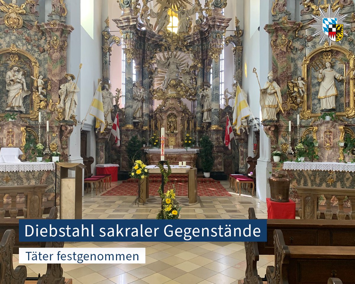 PolizeiMFR's tweet photo. Am #Ostersonntag wurden in #Scheinfeld zwei Prozessionsfahnen, eine Stola und Süßigkeiten aus der Kirche gestohlen. Der Täter versteckte sich im #Beichtstuhl und entwendete die Gegenstände nach dem Gottesdienst. ⛪️ Dank eines aufmerksamen Zeugen konnte der Mann gefasst werden. https://t.co/vFvnXe61UA