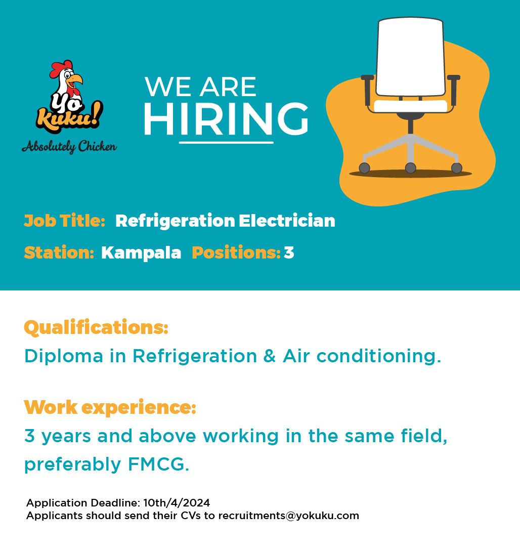 JOB OPPORTUNITY ALERT! Another opportunity for you to join the #AbsolutelyChicken family is here. Send your CV to recruitments@yokuku.com not later than 10th/04/2024