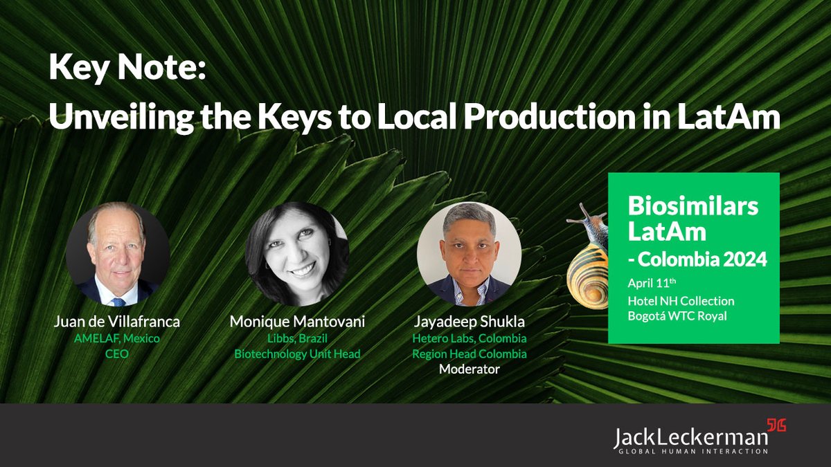 Key Note: Unveiling the Keys to Local Production in LatAm at #BiosimilarsLatAm - #Colombia2024!
Juan de Villafranca, @amelaf, Mexico
Monique Mantovani, Libbs, Brazil
Jayadeep Shukla, Hetero Labs, Colombia
jackleckerman.com/events/registe…
#LocalProduction #BiosimilarIndustry