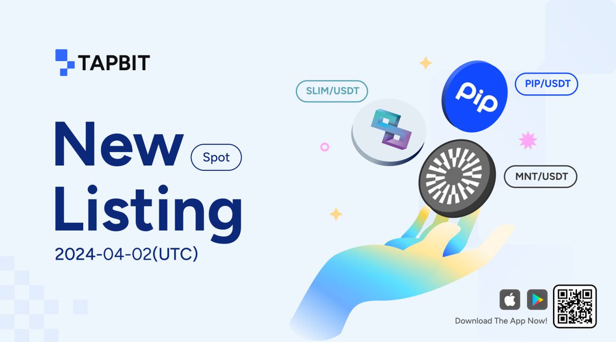 📢#Tapbit Spot New Listing: $MNT $PIP $SLIM 🔸Trading Pair: $MNT/USDT $PIP/USDT $SLIM/USDT 🔸Trading Starts: already available 👇Trade Now tapbit.com/spot/exchange/… tapbit.com/spot/exchange/… tapbit.com/spot/exchange/… 📌Learn More: tapbitex.zendesk.com/hc/en-us/artic… #Tapbit #NewListing