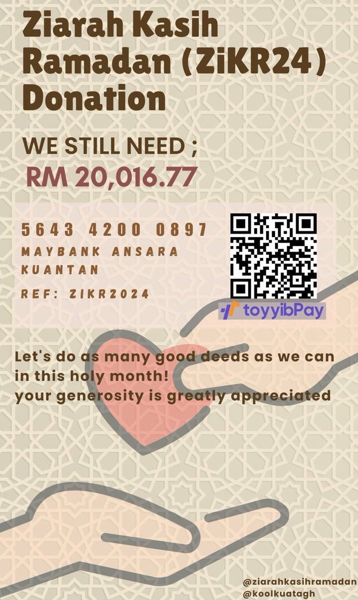 zikr2024_'s tweet photo. Assalamualaikum &amp; Selamat sejahtera 
Mohon hebahkan peluang beramal ini kepada rakan-rakan kita yang lain.
Sumbangan ikhlas boleh dibuat melalui cara dibawah.
👇🏻👇🏻
https://t.co/vQTmImNJIZ
atau
5643 4200 0897
ref: ZiKR2024
(MAYBANK ANSARA KUANTAN)
Terima Kasih. https://t.co/Um2WK2VPWf