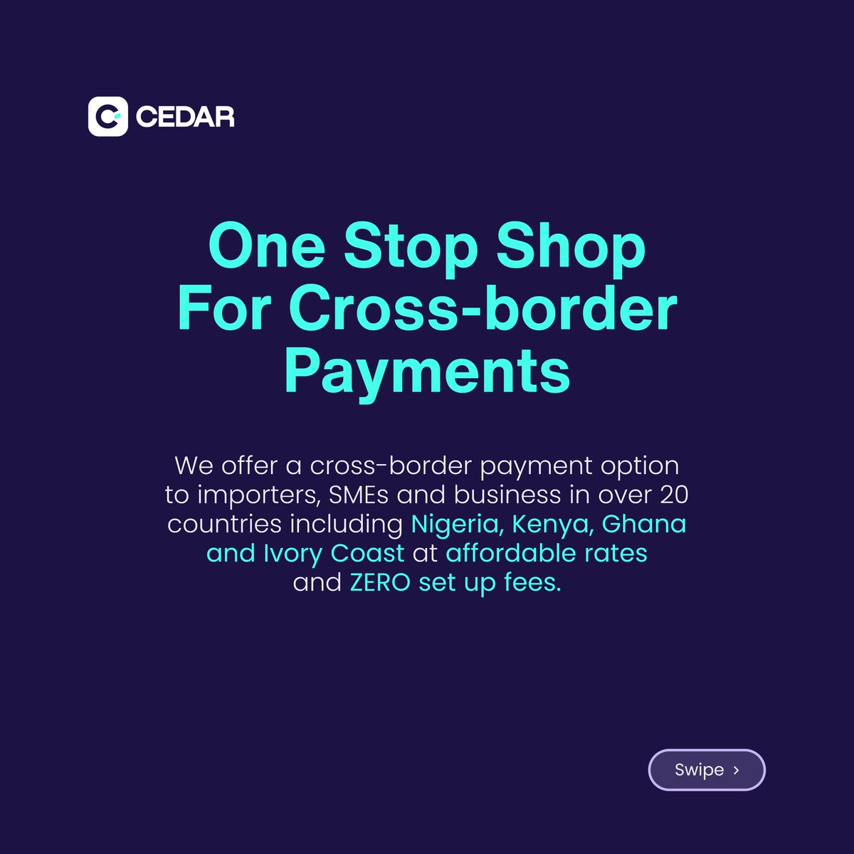 cedar_money's tweet photo. Transform your business with Cedar’s secure, seamless, and speedy payment solution.
Unlock new opportunities and simplify your transactions today. 🚀💵🌍
#CederAwareness #PaymentsSolution #EmpoweringBusinesses #SME #GlobalTransactions #AfricanBusinesses https://t.co/6FGsUq8TEg