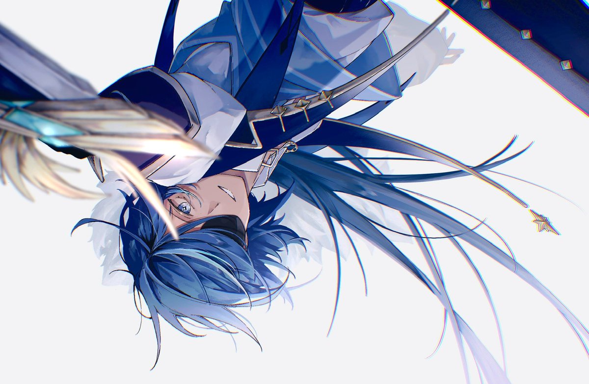 kaeya (genshin impact) solo long hair looking at viewer smile blue eyes simple background shirt  illustration images