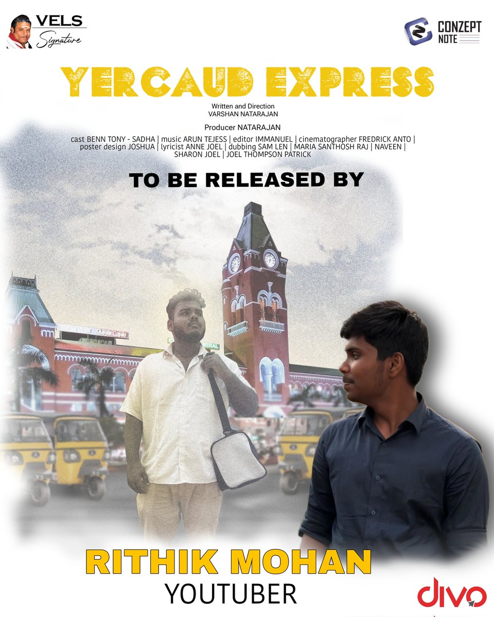 #YercaudExpress Short Film will be released by YouTuber @tiruppurmohan and @views_of_rithik Today evening. Written & Directed by @varshan23_ 🎬 @ArunTejess @BennTony2 @ConzeptNoteOff @divomovies