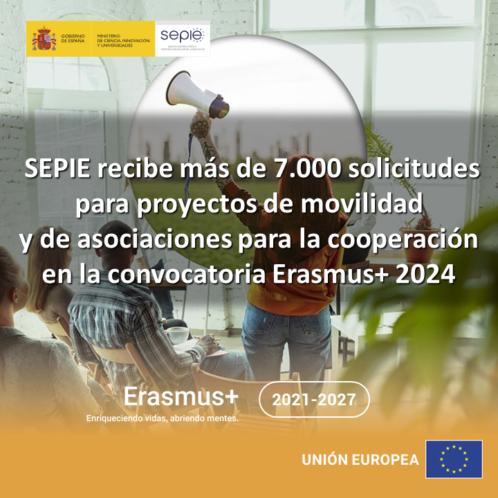 El SEPIE ha recibido más de 7.000 solicitudes para proyectos de movilidad (KA1) y de asociaciones para la cooperación (KA2) en la convocatoria Erasmus+ 2024, situando a España como país líder en recepción de solicitudes. sepie.es/doc/comunicaci…