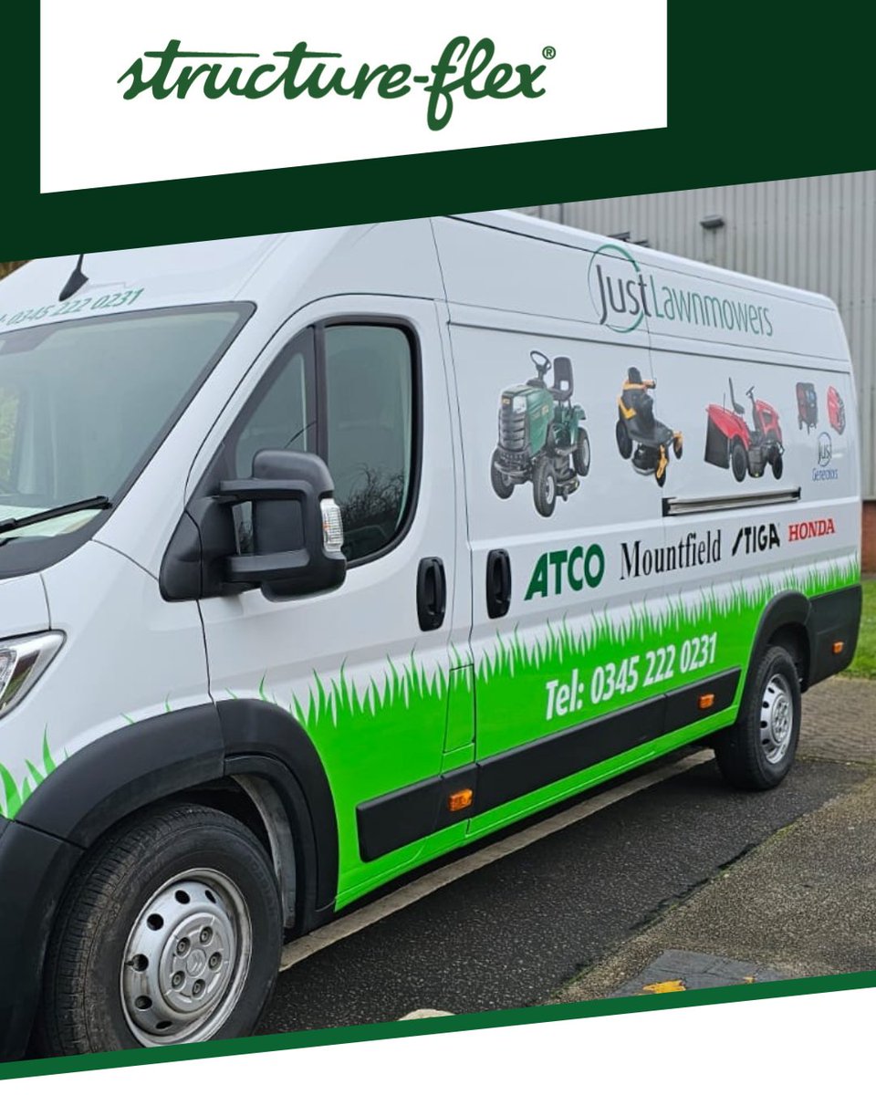 Structure_flex's tweet image. We're thrilled to have completed a new vehicle wrap for Just Lawnmowers! 

If you’re looking to create a design or update your existing one, we've got you covered. 

Get in touch today to find out how we can help your brand travel in style: structure-flex.co.uk/digital-print/… 

#DigitalPrint