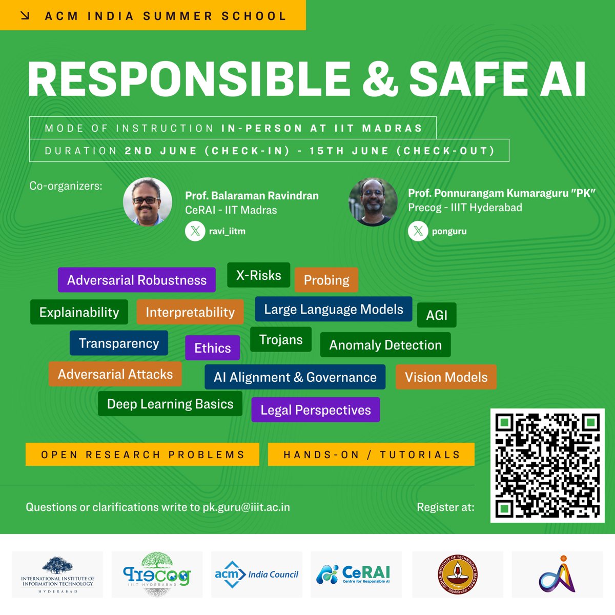 We are excited to announce new educational programs on Responsible AI in partnership with our collaborating institutions. First, a summer school on RAI this June on IIT Madras campus! Please note the registration deadline, April 10! precogatiiit.notion.site/ACM-India-Summ…