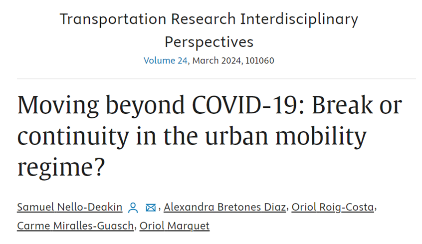 @NelloDeakin, @a_bretones, Oriol Roig, @CarmeMirallesGu i @OriolMarquet del @gemottuab de @Geografia_UAB firmen aquest article a la revista 'Transportation Research Interdisciplinary Perspectives'.