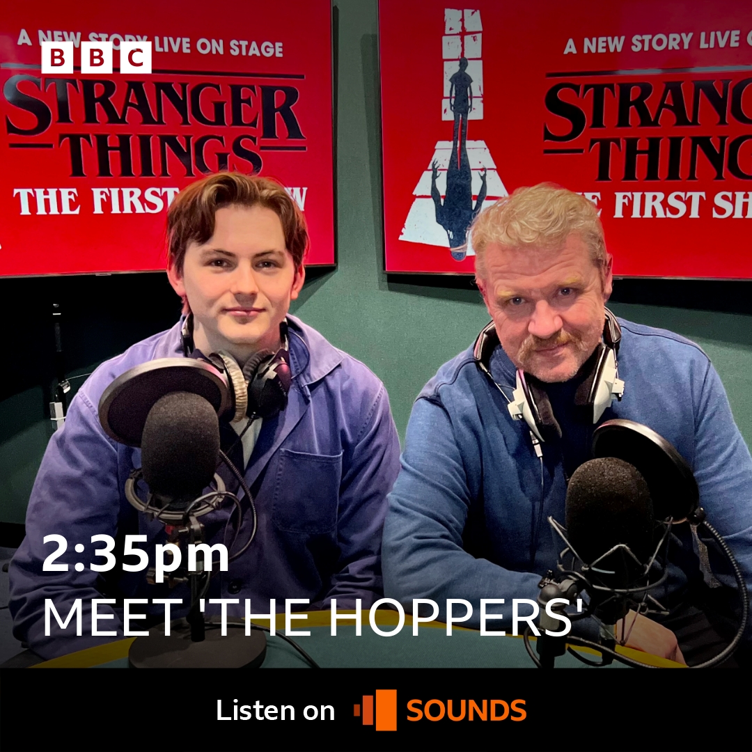 TODAY FROM 2: Are you a @Stranger_Things fan? I'll be chatting to Oscar Lloyd and @ShaneAttwooll who play Hopper Sr and Hopper Jr in @STOnStage in London's West End. It's the most incredible show. 📻: BBC Radio Kent | BBC Radio Surrey | BBC Radio Sussex