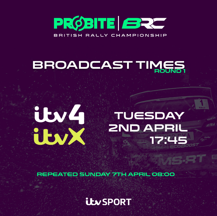 ProbiteBrakes's tweet photo. The Probite BRC will return to terrestrial TV tonight! You can see the full coverage of the opening round at 5.45pm on ITV 4 and then anytime online via ITV X. Also repeated on ITV 4 on Sunday 7th April at 8am. #probite #probitebrakes #probitebrc #brc #britishrallychampionship https://t.co/06EsghZy49