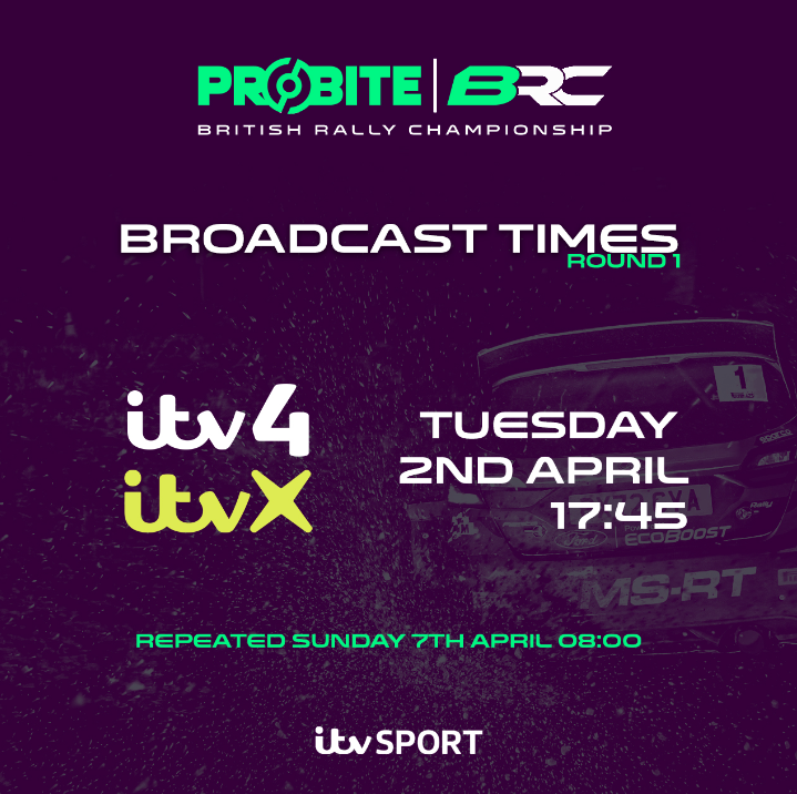 The Probite BRC will return to terrestrial TV tonight! You can see the full coverage of the opening round at 5.45pm on ITV 4 and then anytime online via ITV X. Also repeated on ITV 4 on Sunday 7th April at 8am. #probite #probitebrakes #probitebrc #brc #britishrallychampionship