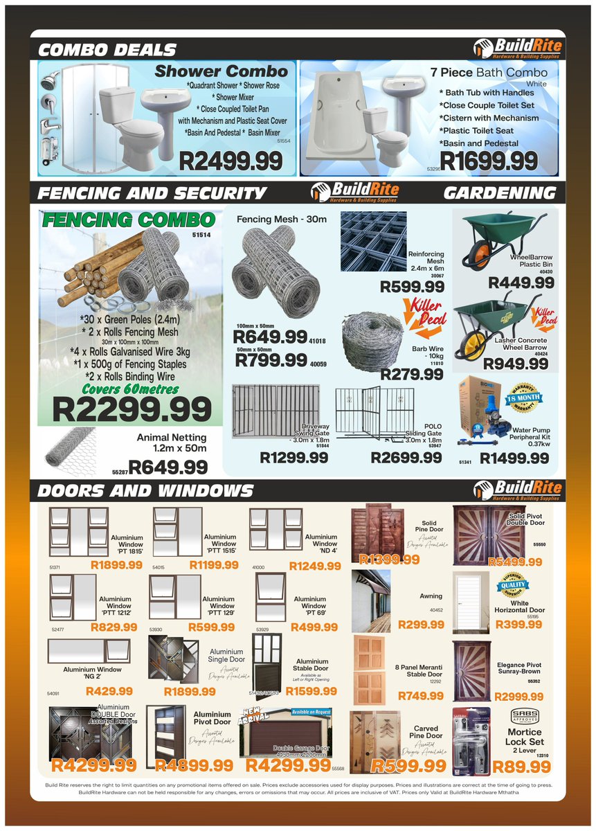 BuildriteH's tweet photo. Mthatha Autumn Sale is Here!... Build Rite Hardwareπ Another chance to enjoy Big Savings, The best stock at the best prices, With us its Low Prices High Qualityπ
#Mthatha #umtata #kwazulunatal #buildrite #buildritehardware #hardware #hardwarestore #affordable #dream https://t.co/2a0jMPHsAd