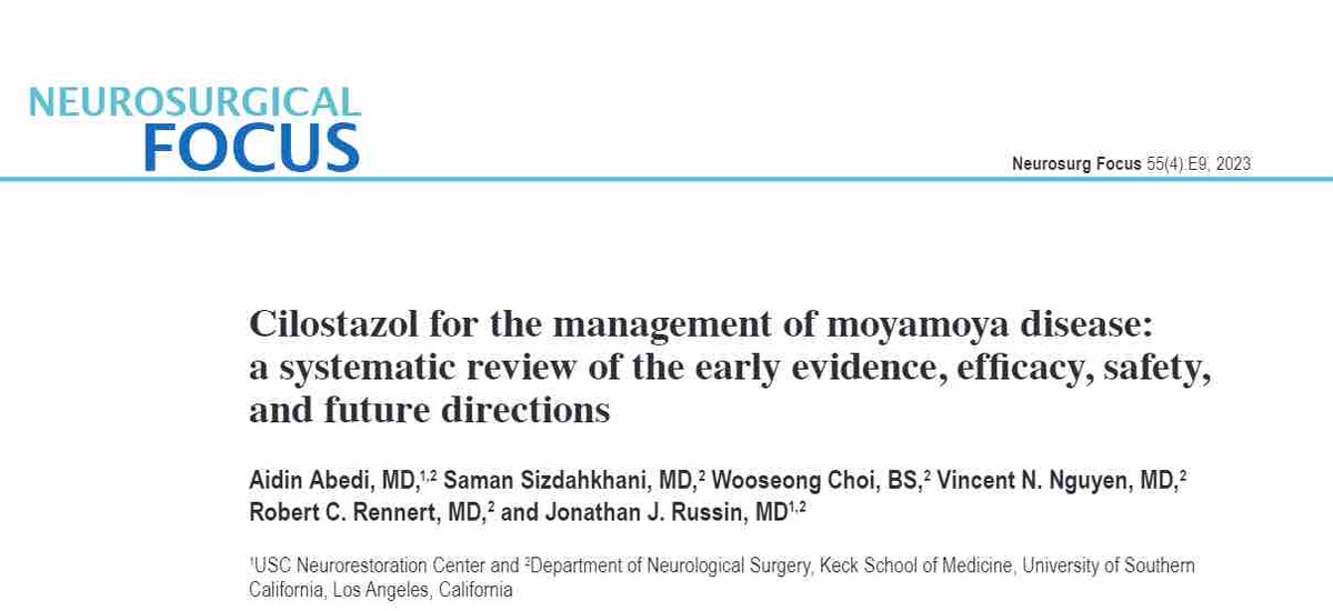 #NeurosurgicalFocus Cilostazol for the management of moyamoya disease: a systematic review of the early evidence, efficacy, safety, and future directions

thejns.org/focus/view/jou…