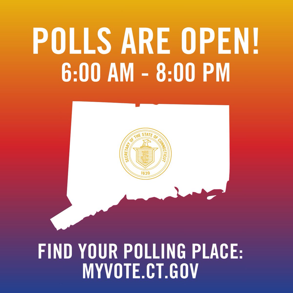 The polls are open until 8 PM today! Here are some reminders: *Find your polling place at myvote.ct.gov/lookup. *For info on accessibility resources at the polls, visit *If you’re in line by 8 PM, you can still vote! -- #election #ct #knowyourrights #2024 #vote