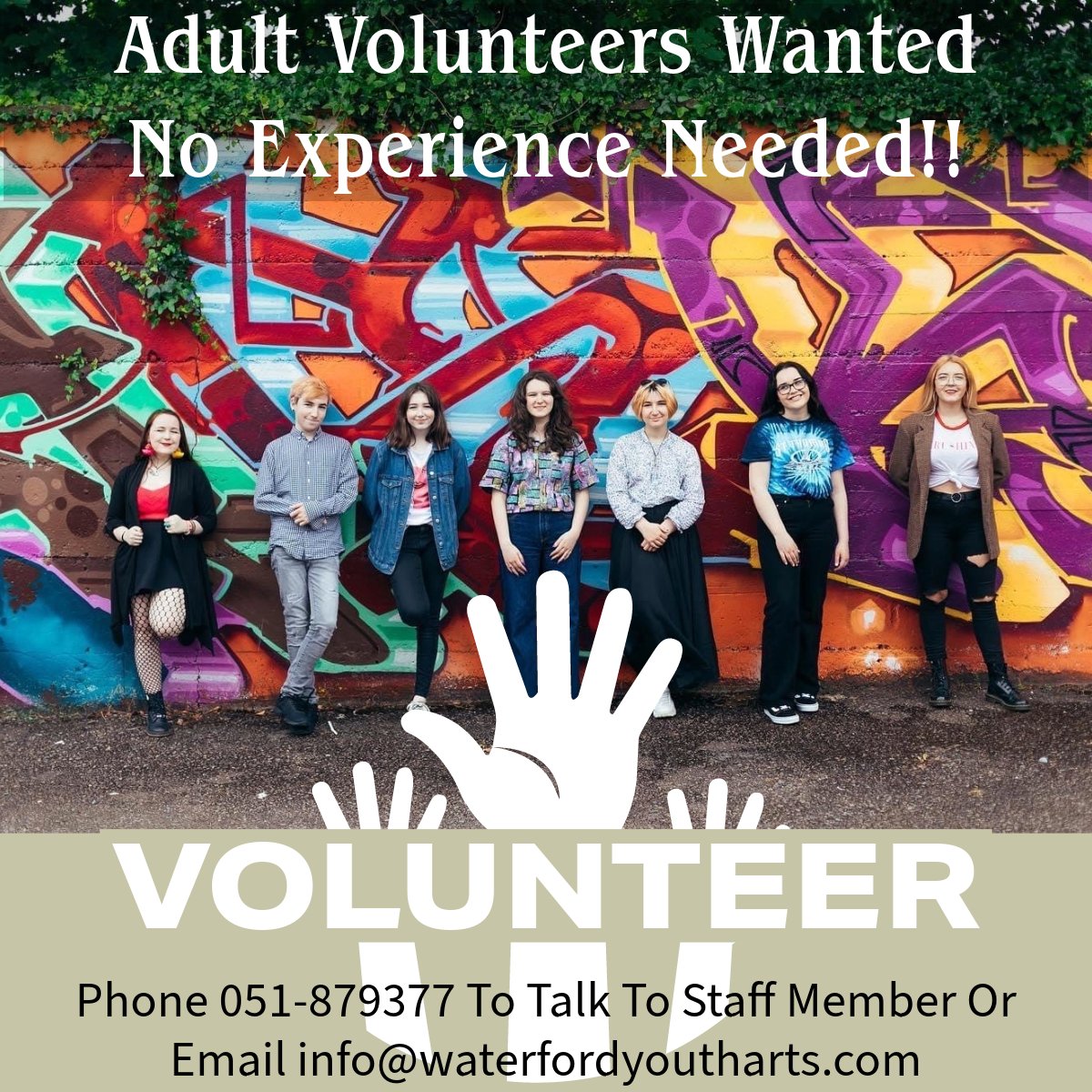 Waterford Youth Arts (@watyoutharts) on Twitter photo At Waterford Youth Arts we are seeking adult volunteers to assist the team
You will receive any required training
You will be helped and mentored by paid professionals staff.
Please contact us at 051-879377 or email info@waterfordyoutharts.com
All volunteers will be garda vetted. At Waterford Youth Arts we are seeking adult volunteers to assist the team
You will receive any required training
You will be helped and mentored by paid professionals staff.
Please contact us at 051-879377 or email info@waterfordyoutharts.com
All volunteers will be garda vetted.