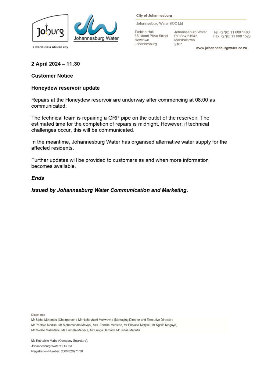Johannesburg Water tweet media