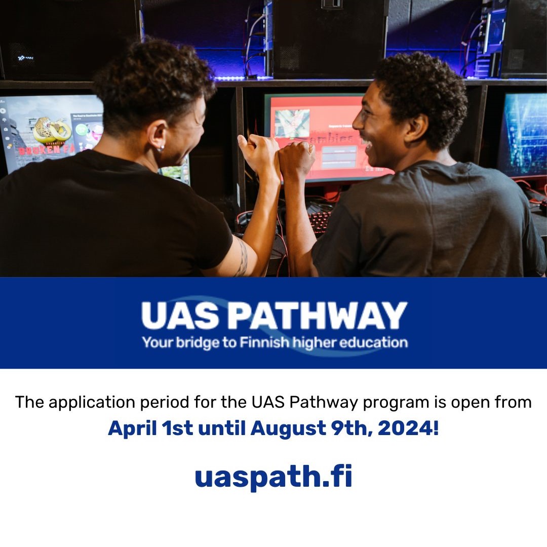 Gain access to apply to degree programs in Finland. Study the first year online from your home country and start shaping your future today!

Application period is open until August 9th. Visit uaspath.fi to learn more and apply!