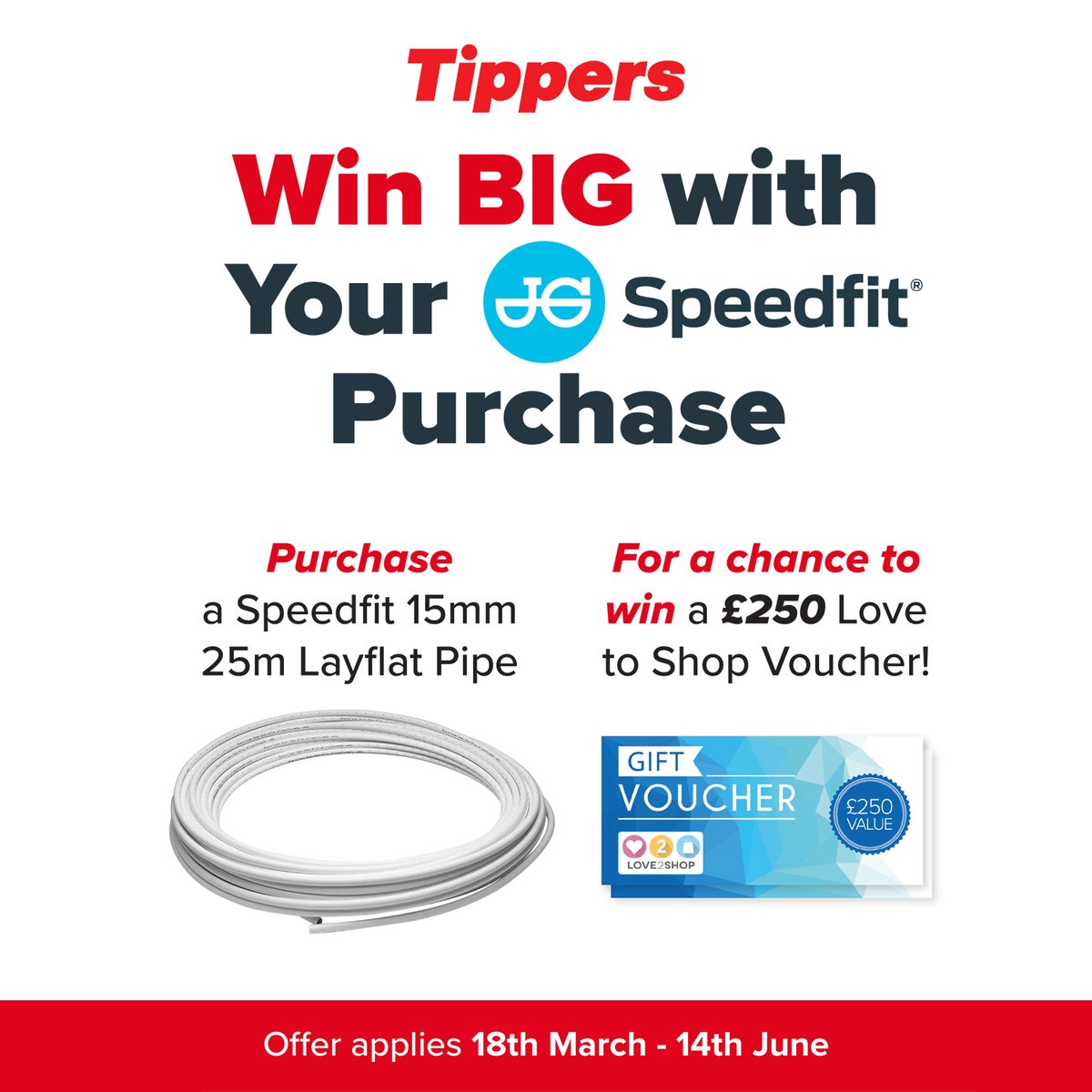 ⭐ Win Big with Tippers & Speedfit! ⭐ Purchase Speedfit 15mm 25m Layflat Pipe (JG15BPB25C) for a chance to win a £250 Love to Shop Voucher! Buy from your local branch or online: tippers.com/products/speed…