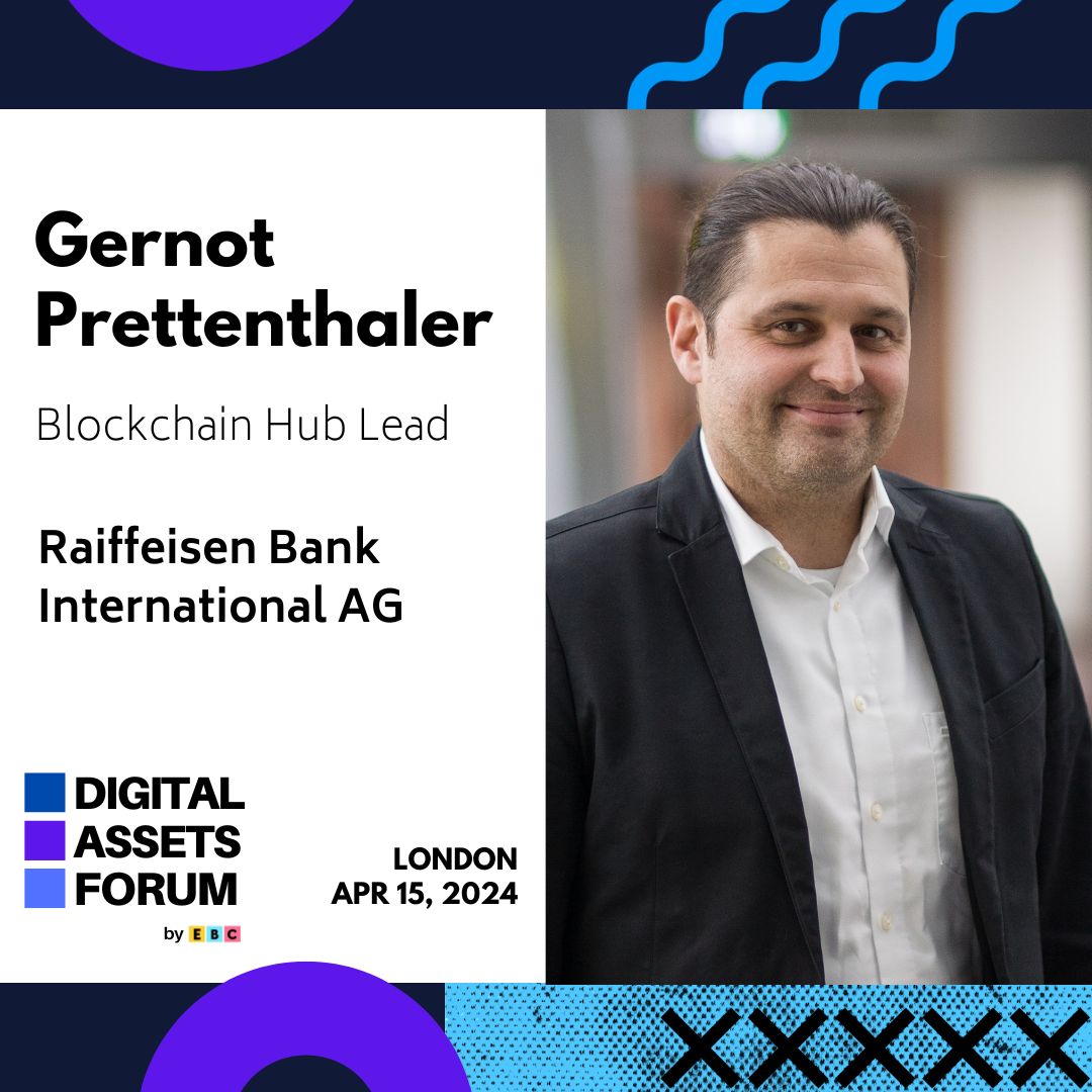 Please welcome Gernot Prettenthaler, Blockchain Hub Lead at Raiffeisen Bank International AG, as a moderator at DAF by @EBlockchainCon

His expertise in #InstitutionalInvestment, #BankingServices, #Custody, and #Tokenization, makes him a valuable asset for insightful discussions