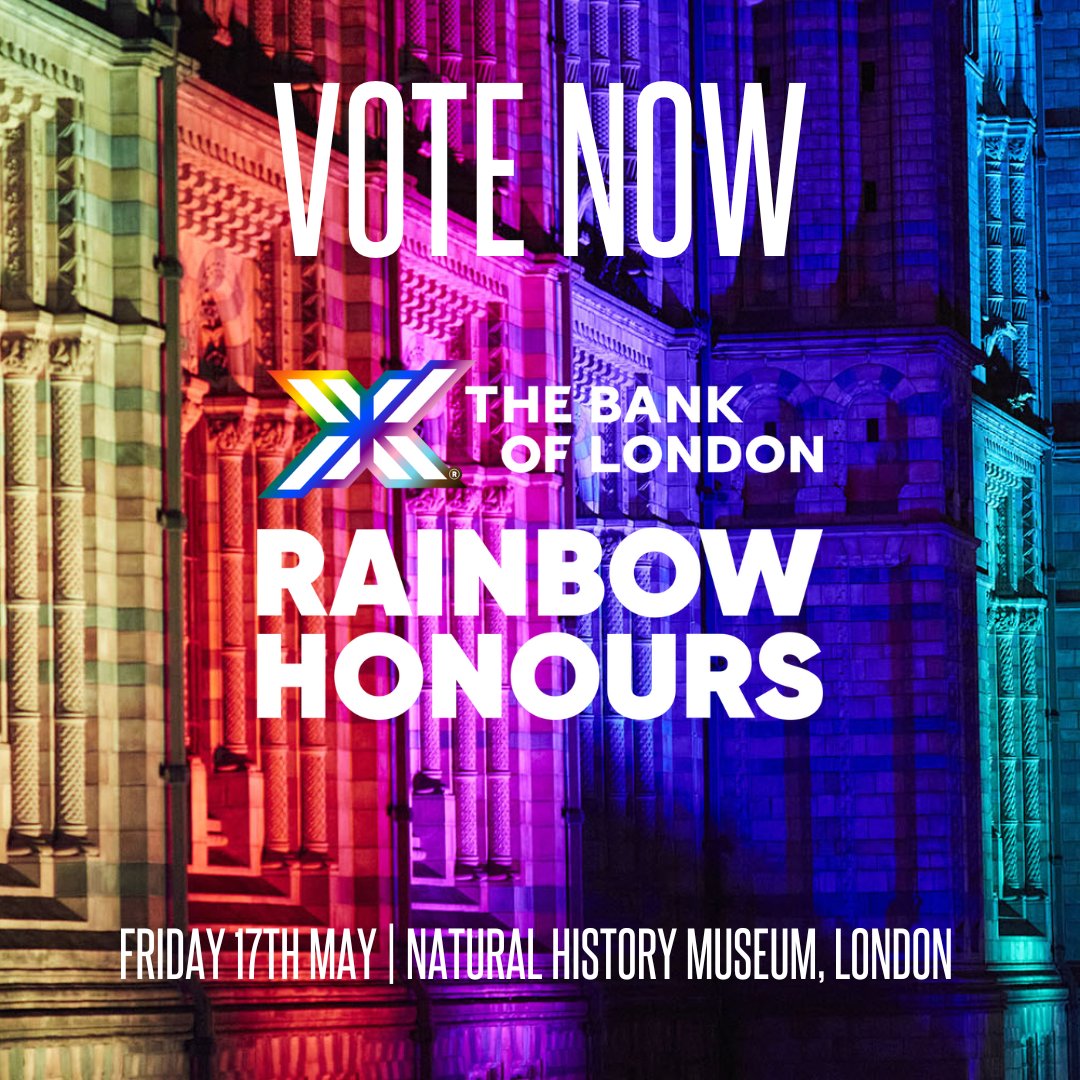 VOTE NOW for @thebankoflondon Rainbow Honours community categories! Taking place on 17 May, #TheBankofLondonRainbowHonours24 shines a light on every aspect of the LGBTQIA community. Help choose our winners! surveymonkey.com/r/TBOL2024