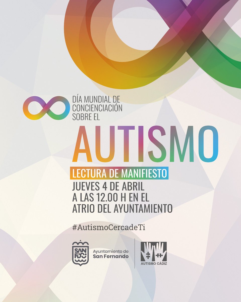 ✅️ 2 de abril | Día Mundial de Concienciación sobre el Autismo ♾️ Este próximo jueves tendremos la lectura de un manifiesto desde el atrio del Ayuntamiento a las 12.00 horas. ¡Súmate a la causa! 💪🏼 #AutismoCercaDeTi