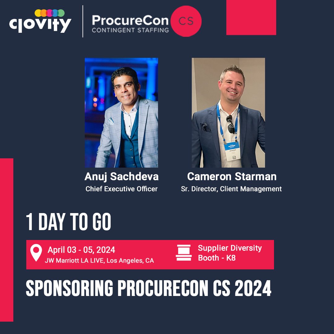 ClovityInc's tweet image. #ProcureConCS is almost here! Join our team at Clovity’s Supplier Diversity Booth K8 to explore how engaging with diverse suppliers can enhance your contingent workforce, fostering business innovation and growth. 

Hurry Up! Register: lnkd.in/eambNsHi