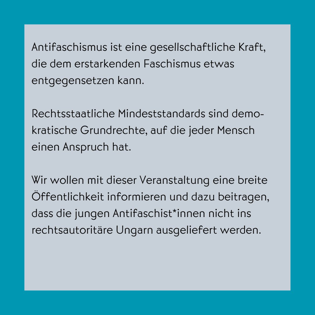 H_B_g_R_Info's tweet photo. 1/2
Gerne weisen wir auf diese Soli- und Info Veranstaltung für die seit den Vorkommnissen in Budapest inhaftierten und verfolgten Antifaschistinnen hin.
Mehr Infos auf: https://t.co/sop3R67PJM
#hbgr #nonazishh #noafd #antifašističkifront https://t.co/Rz65izqAOA