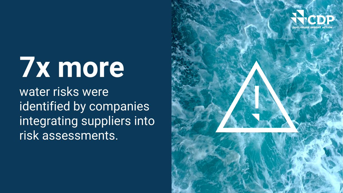 📢 NEW REPORT 

To turn the tide on the water crisis, supply chain engagement is vital. 

New CDP data shows companies are increasingly taking action to reduce water impacts in their supply chains – see how ➡️ ow.ly/3AbI50QZonw