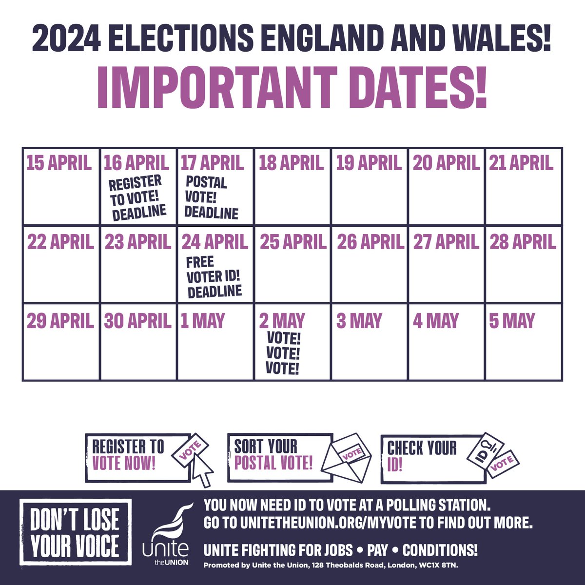 Only 14 days left to register to vote! Register to vote for the 2nd May elections in England and Wales today. The deadline to register is 16 April #DontLoseYourVoice unitetheunion.org/myvote