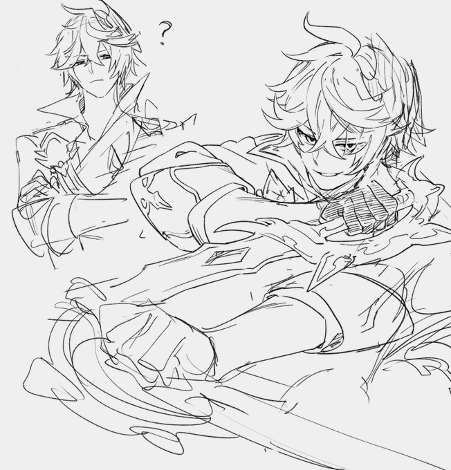 ヌヴィレット待ってる間ひまだったからタルタル描こうとしてがんばってた 