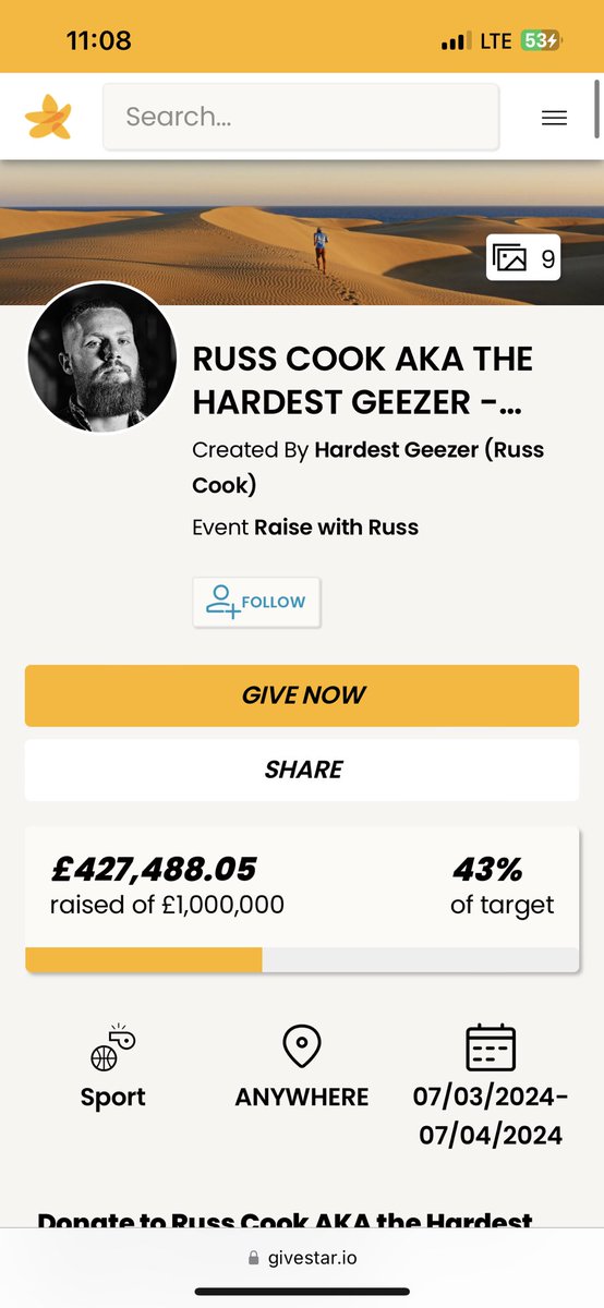The charity fundraiser has been climbing so much in the last few days. Over £427k now. Link is here if you want to chuck something in. Thank you🫡 givestar.io/gs/PROJECTAFRI…