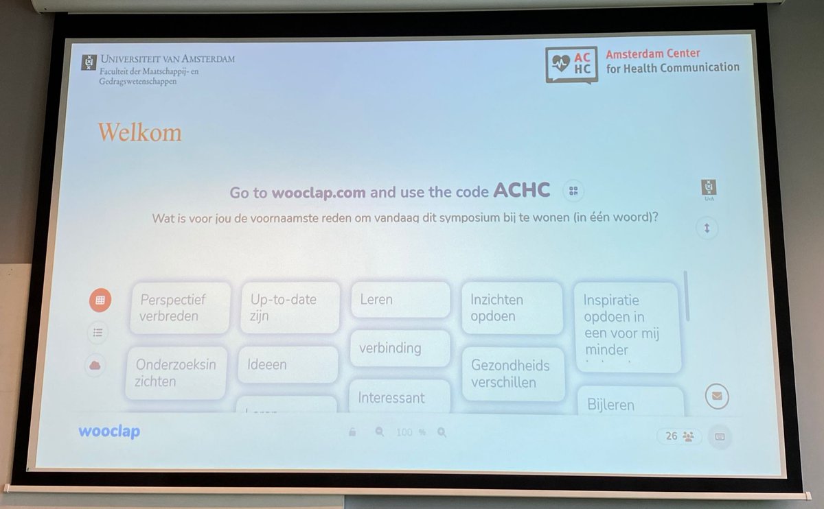 Waarom wonen deelnemers ons synposium eigenlijk bij? Leren, kennis, verbinden, netwerken... Het belooft een interessante dag te worden!